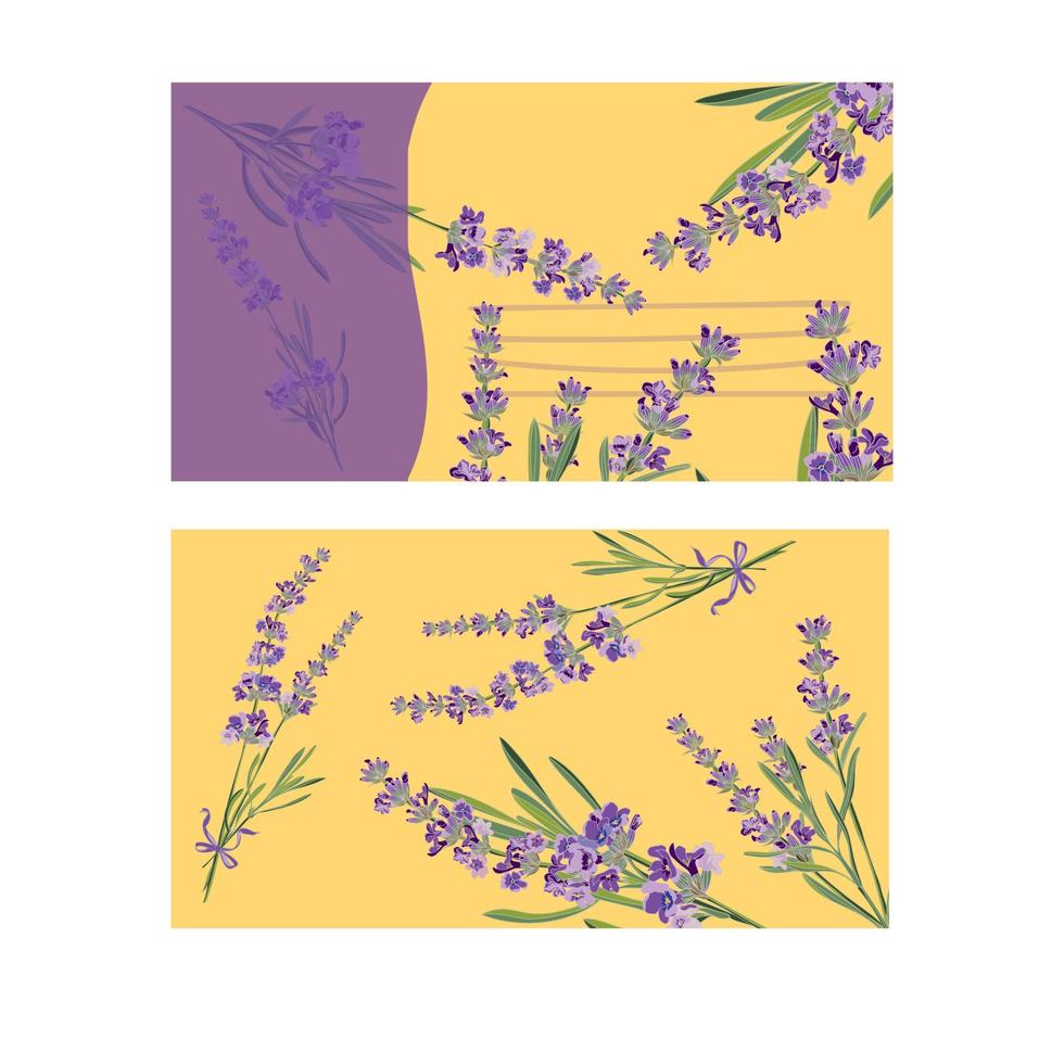 establecer tarjetas de invitación con marco de flores lavanda vector