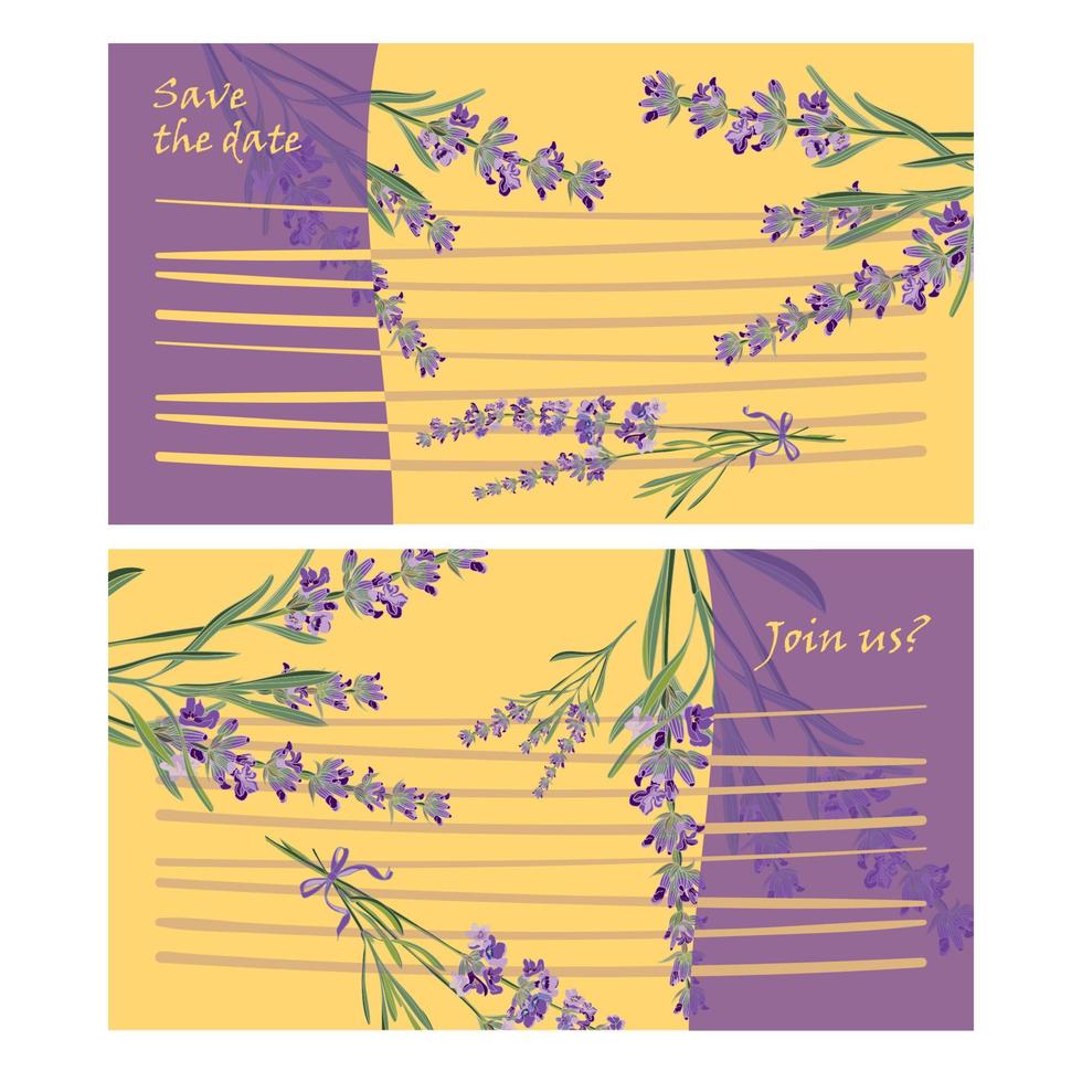 Set invitation cards with flower frame Lavender vector