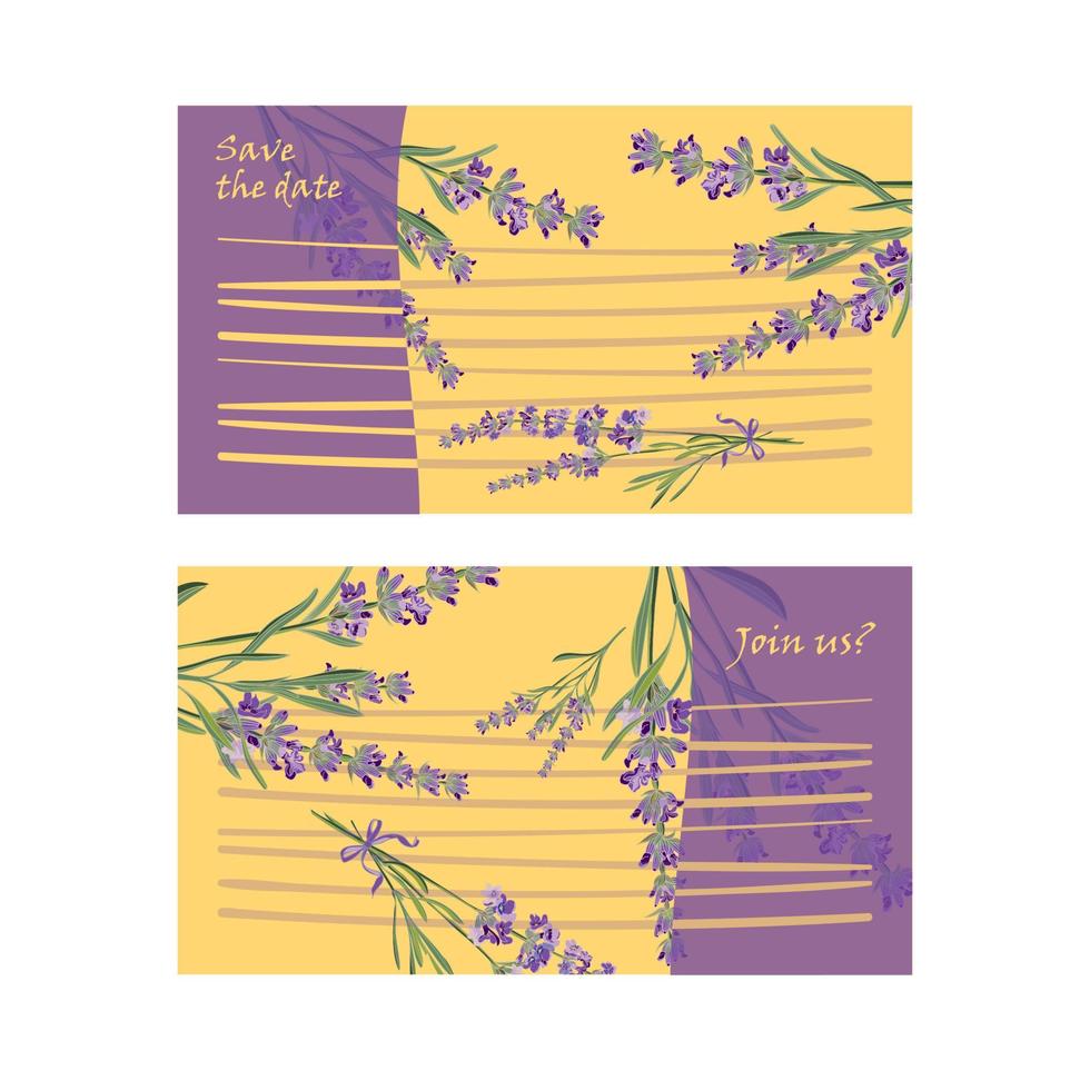 Set invitation cards with flower frame Lavender vector