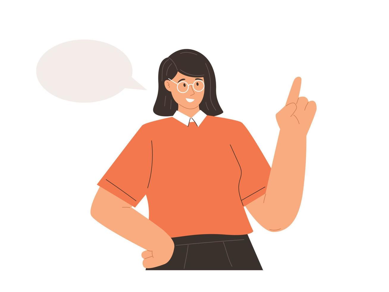 Smiling woman hold finger up generate creative idea or though vector