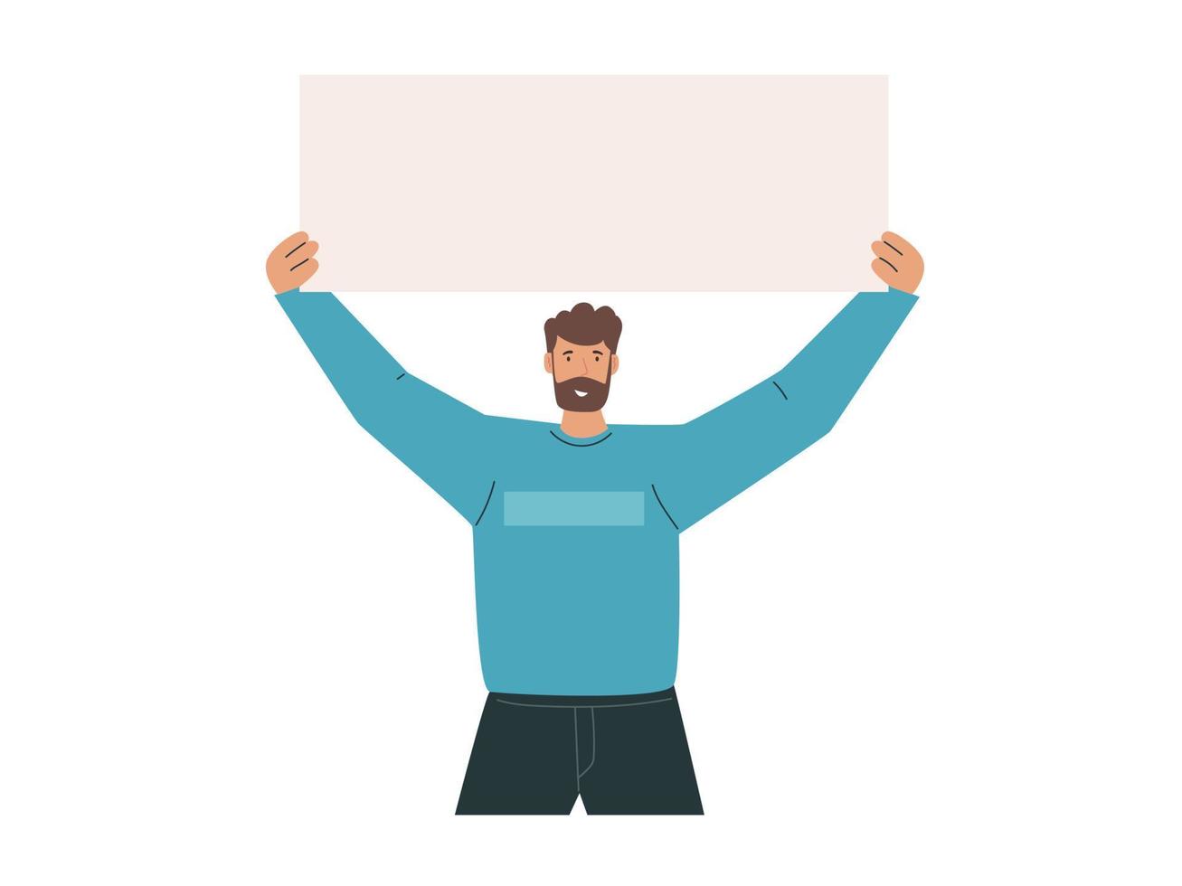 Man holding blank sheet of paper. Young person presenting, advertising vector