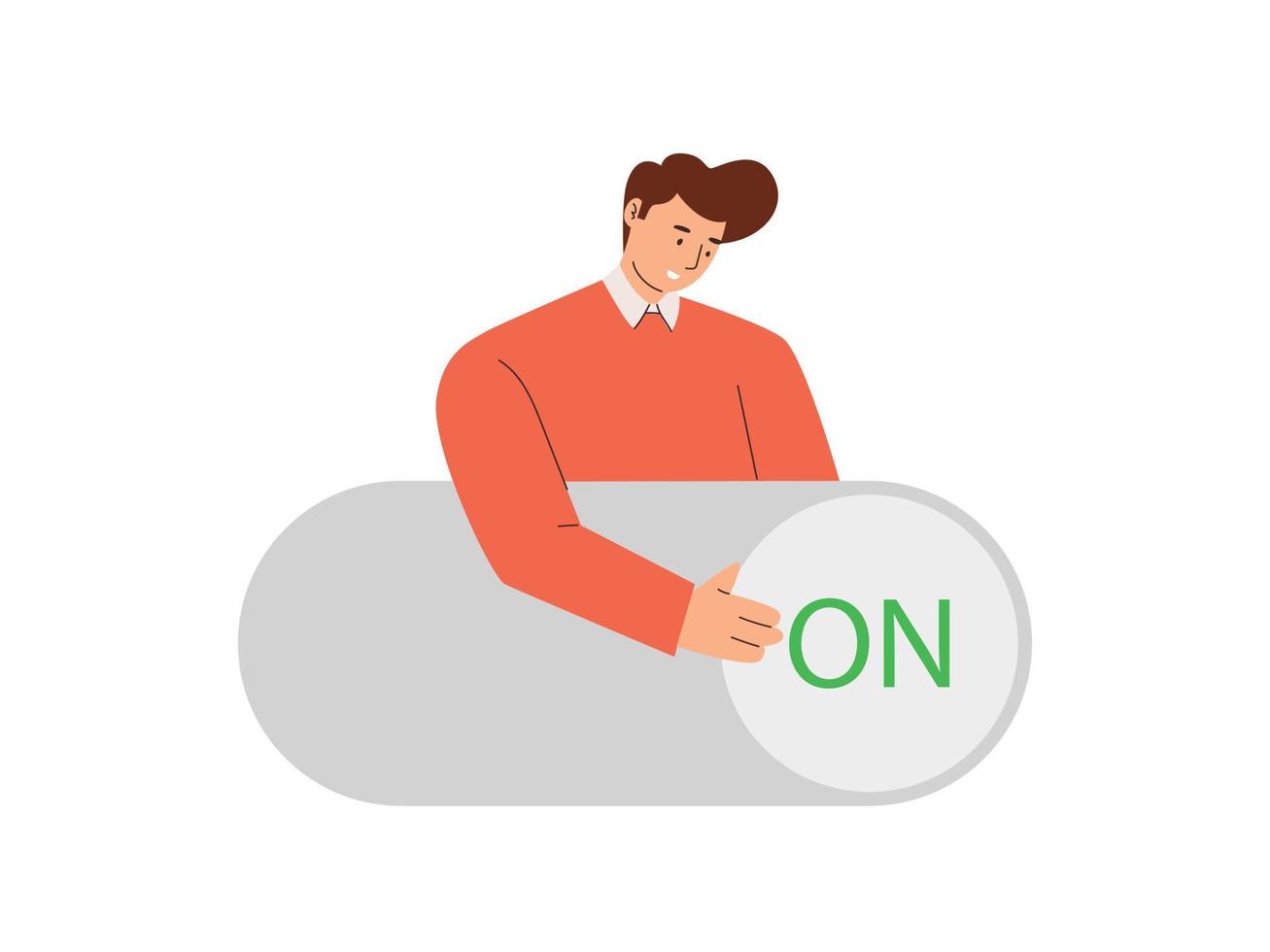 Businessman push setting button switch to on position, status change vector