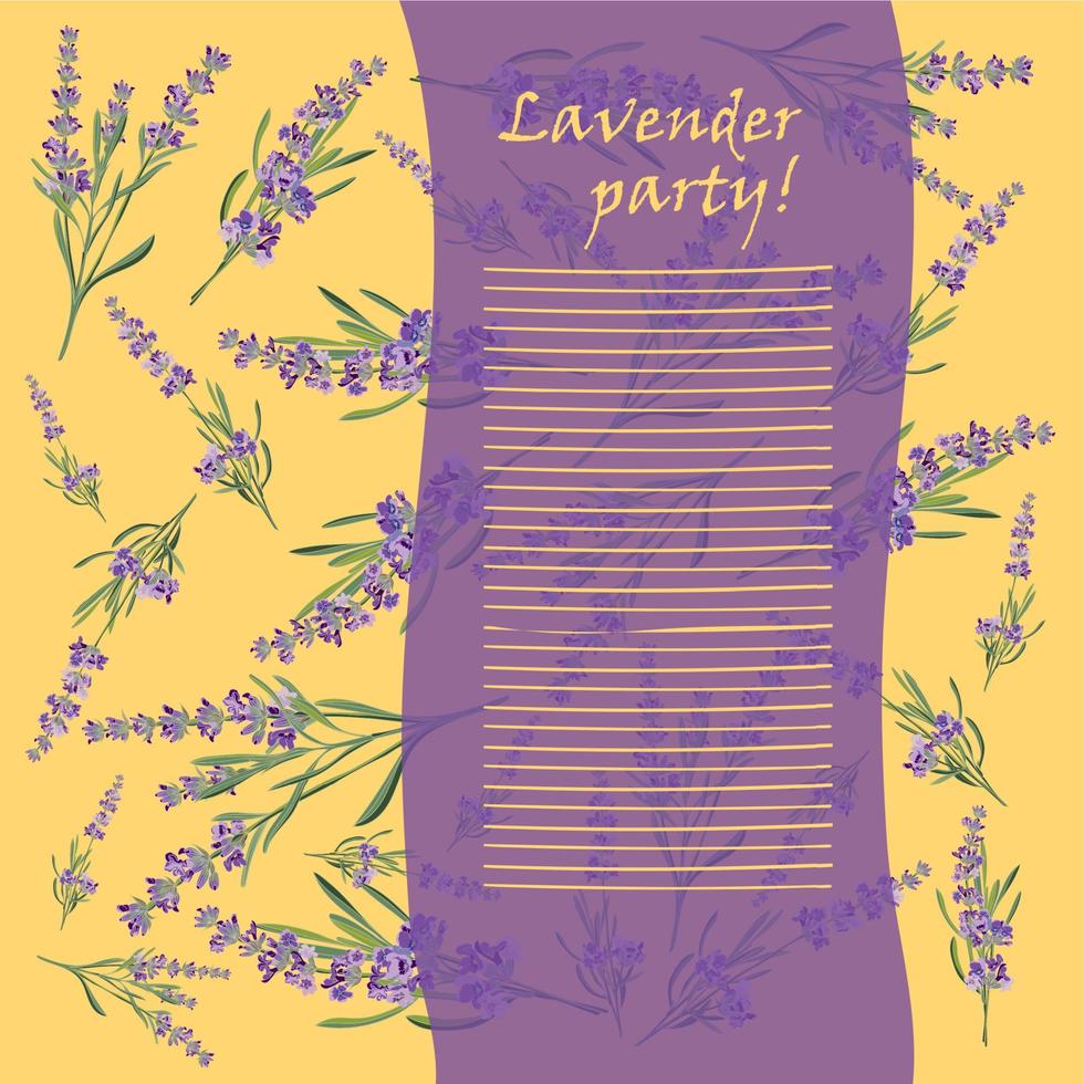 tarjetas de invitación con marco de flores lavanda vector