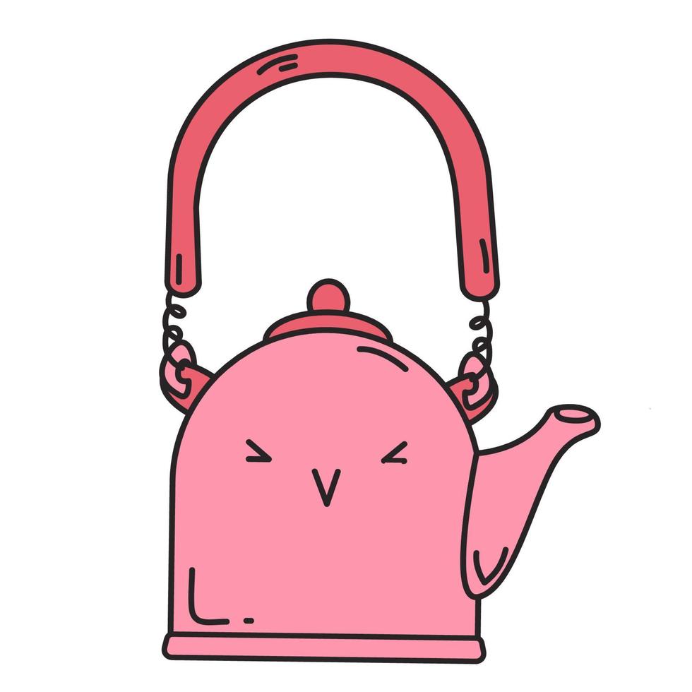 tetera para la ceremonia del té con cara. personaje kawaii. estilo garabato vector