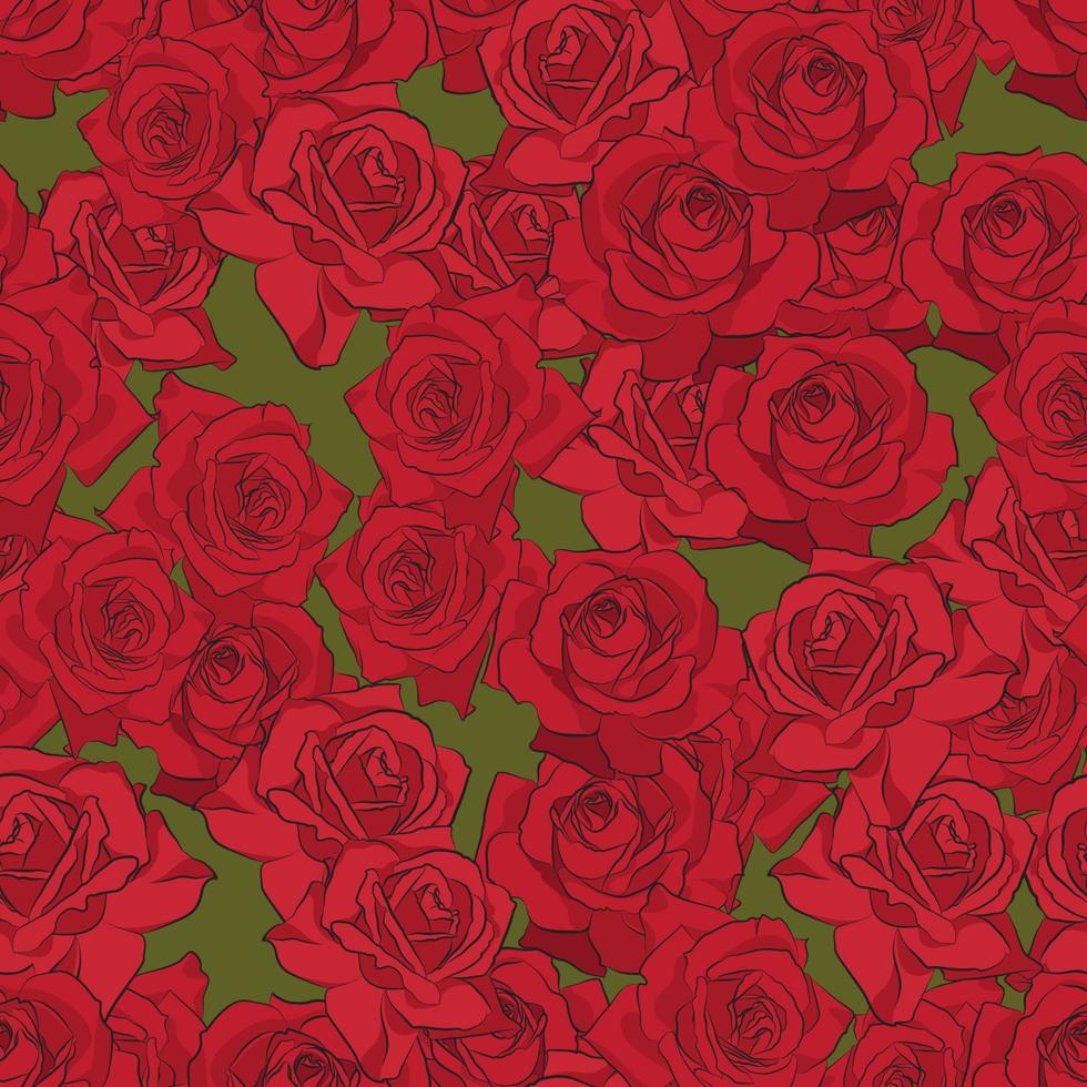 Beautiful red rose seamless pattern. Botanical silhouette of flower. Flat stylization color vector