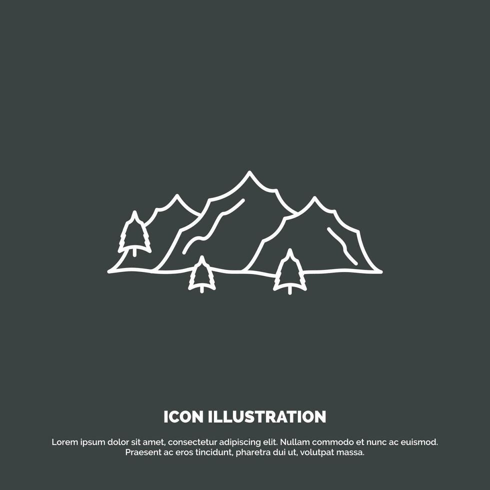 montaña. paisaje. Cerro. naturaleza. icono de árbol símbolo de vector de línea para ui y ux. sitio web o aplicación móvil