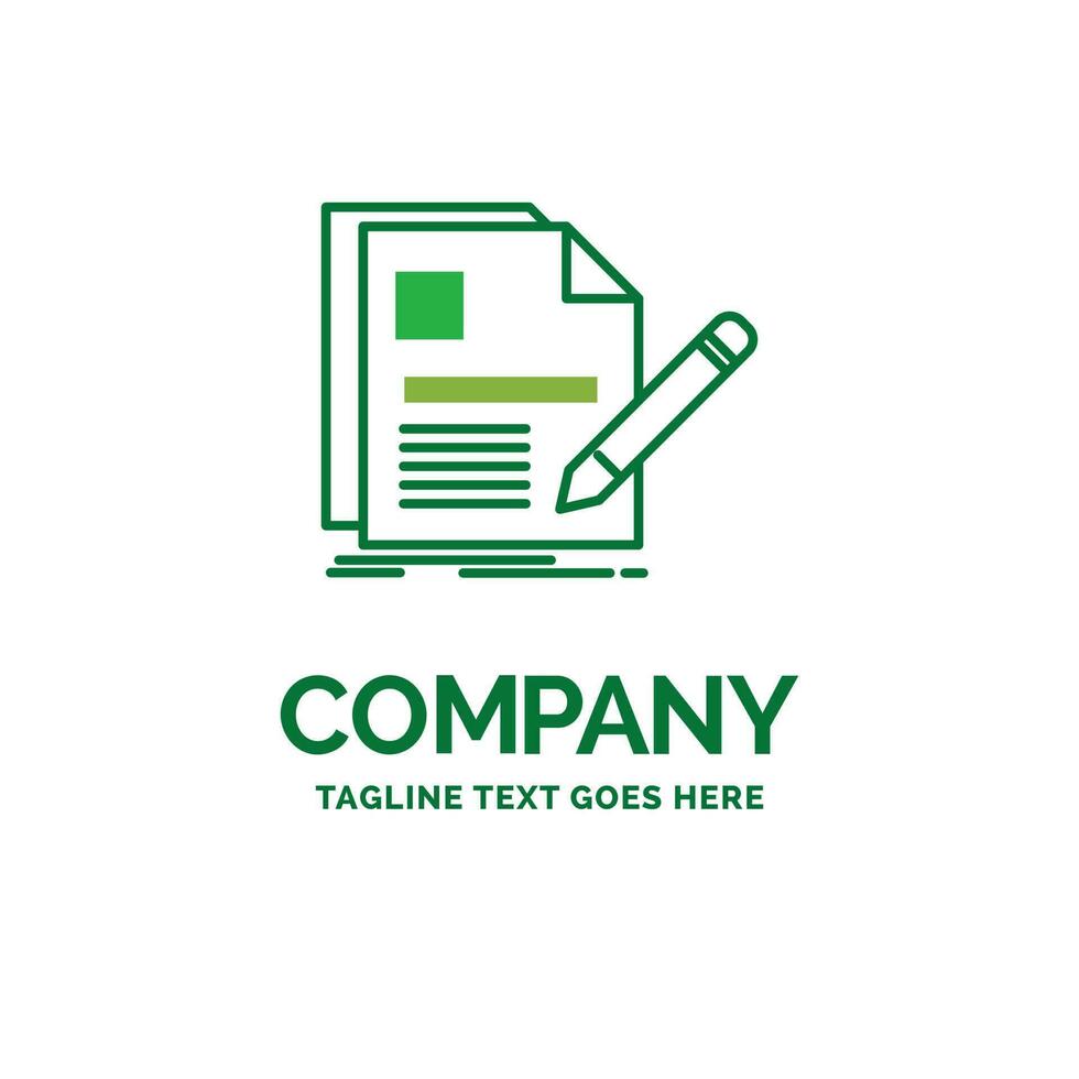 document. file. page. pen. Resume Flat Business Logo template. Creative Green Brand Name Design. vector