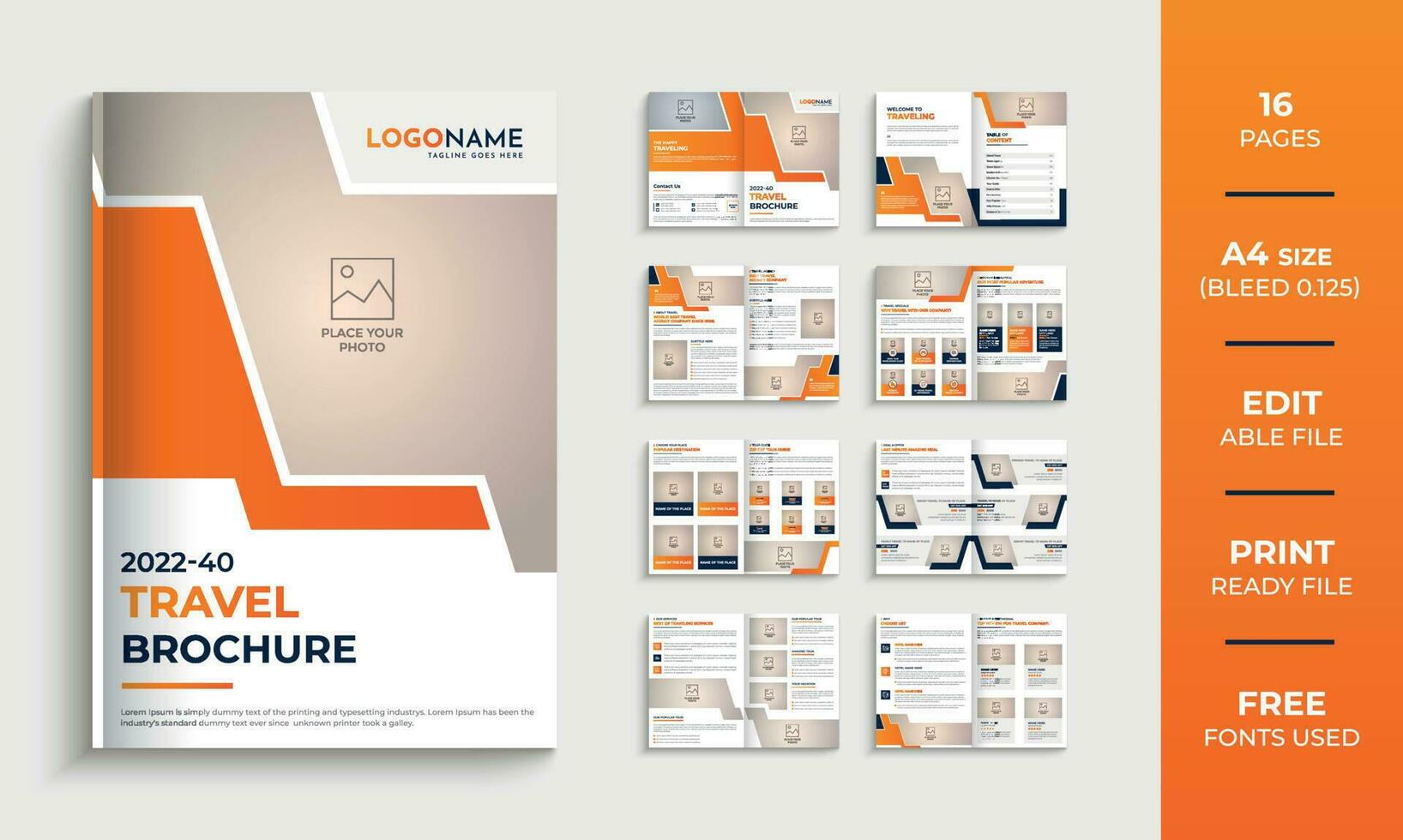 Travel agency creative brochure template design,16 pages company profile brochure. vector