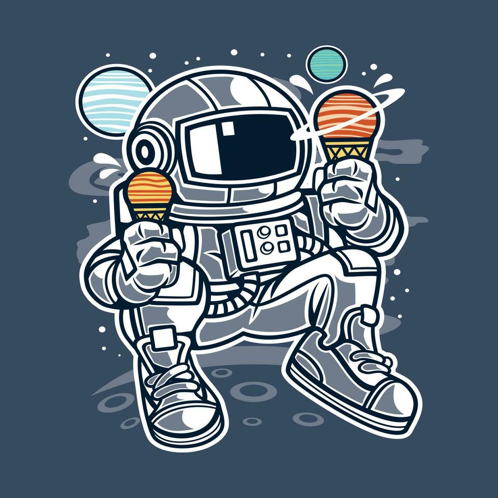 Astronaut holding ice cream illustration vector