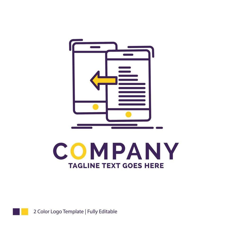 Company Name Logo Design For data. transfer. mobile. management. Move. Purple and yellow Brand Name Design with place for Tagline. Creative Logo template for Small and Large Business. vector