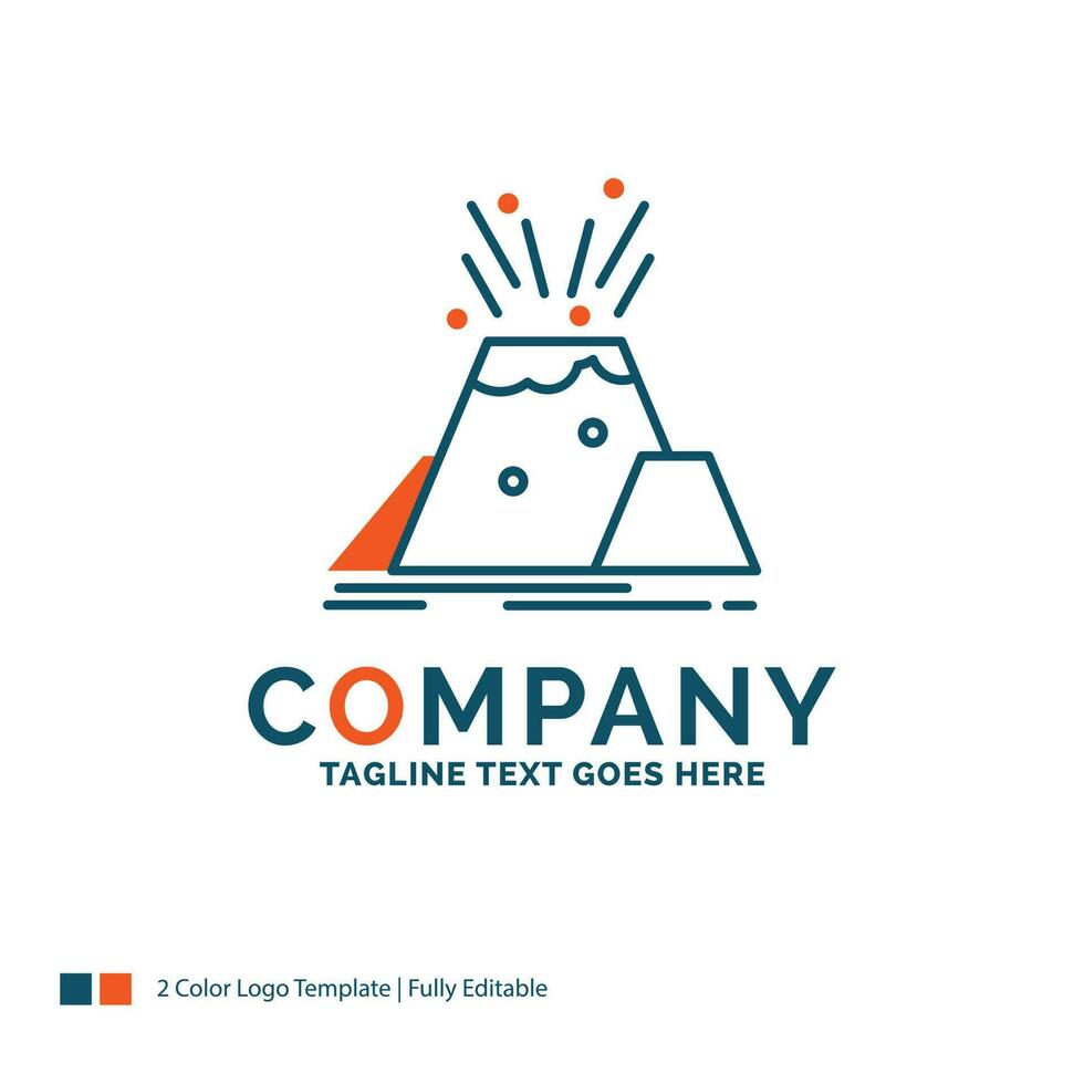 disaster. eruption. volcano. alert. safety Logo Design. Blue and Orange Brand Name Design. Place for Tagline. Business Logo template. vector