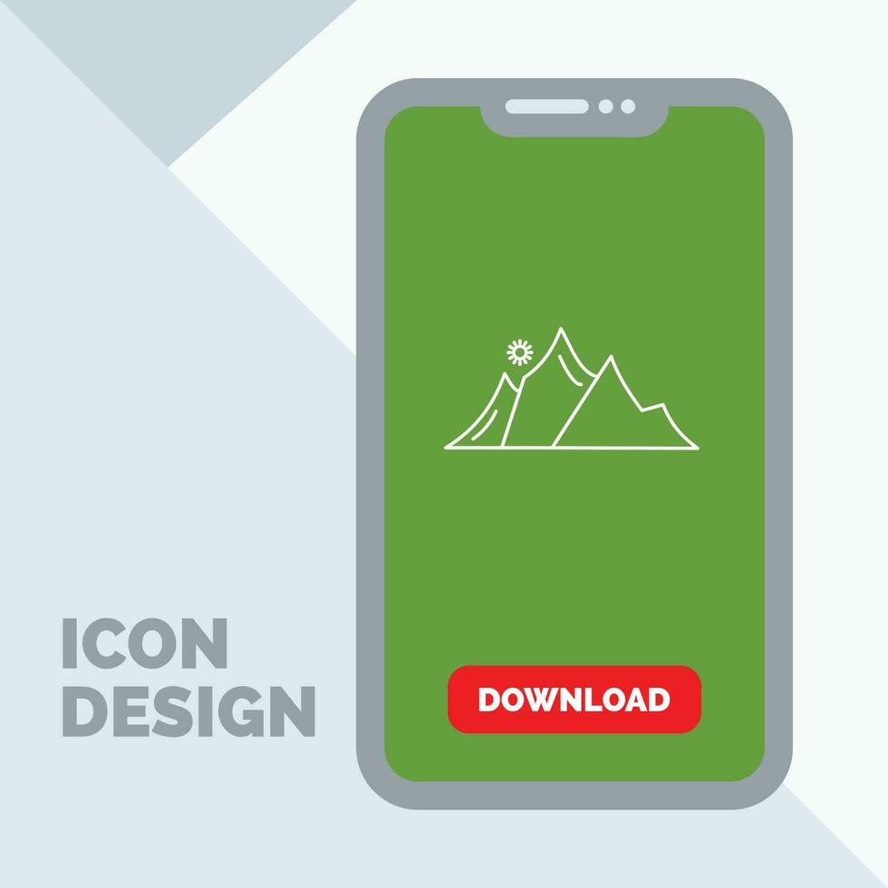 hill. landscape. nature. mountain. sun Line Icon in Mobile for Download Page vector