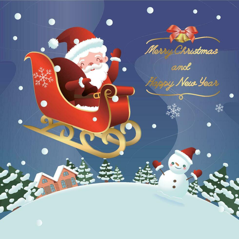 santa claus en un trineo aparece en la víspera de navidad con muñeco de nieve, pinos y cabaña en el fondo 12860771 Vector en Vecteezy santa claus en un trineo aparece en la víspera de navidad con muñeco de nieve, pinos y cabaña en el fondo 12860771 Vector en Vecteezy