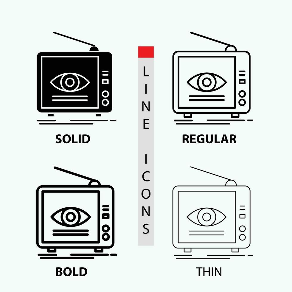 Ad. broadcast. marketing. television. tv Icon in Thin. Regular. Bold Line and Glyph Style. Vector illustration