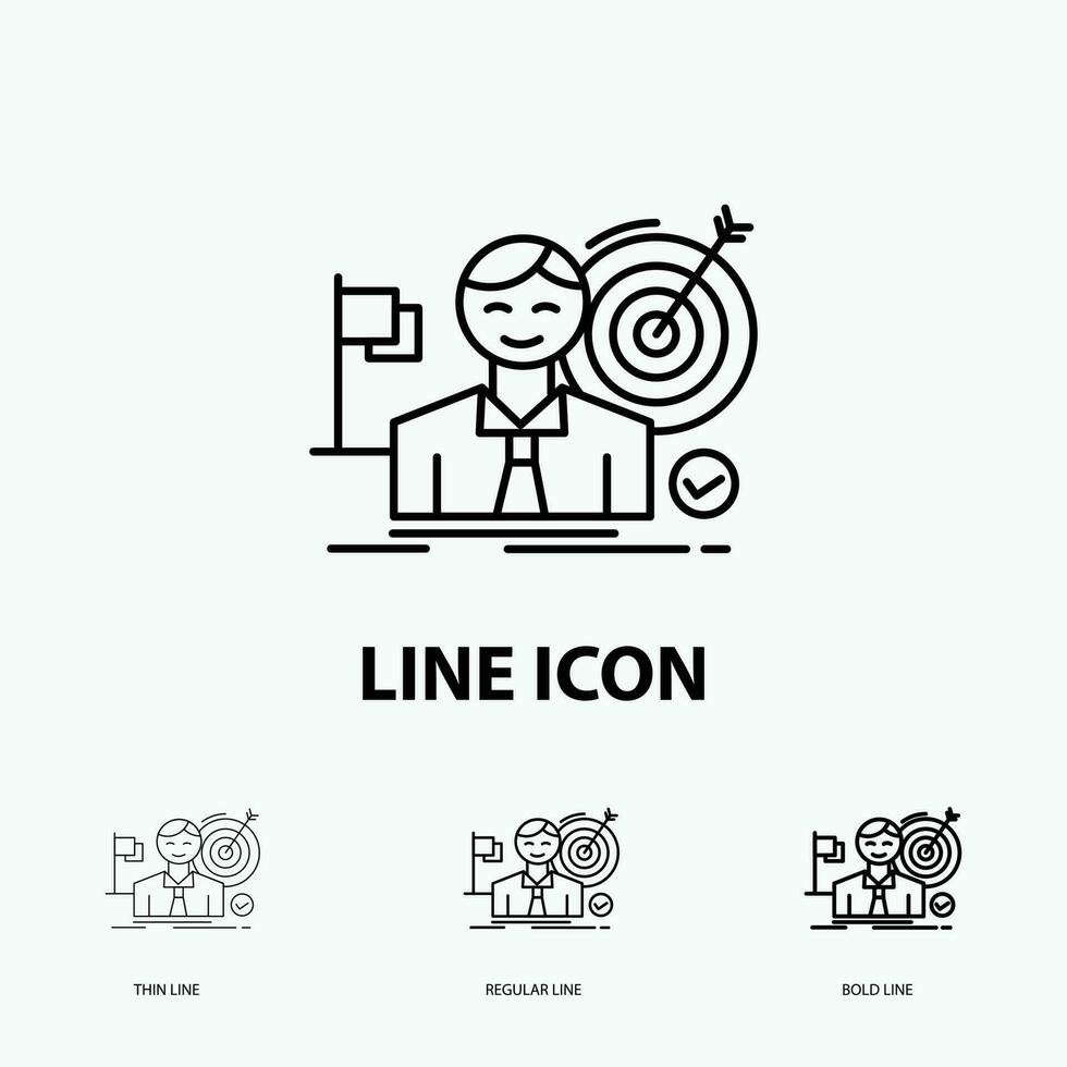 business. goal. hit. market. success Icon in Thin. Regular and Bold Line Style. Vector illustration