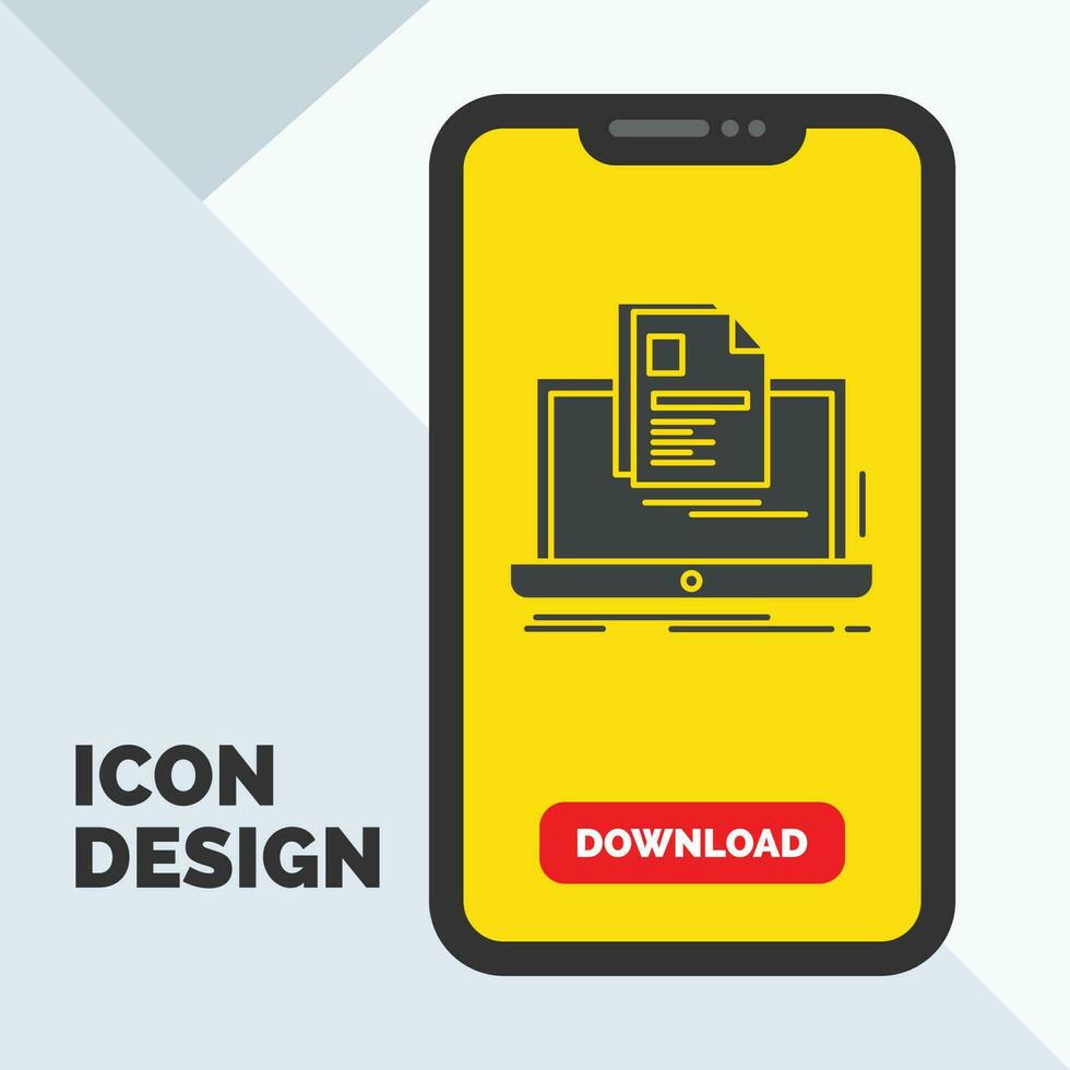 account. Laptop. Report. Print. Resume Glyph Icon in Mobile for Download Page. Yellow Background vector
