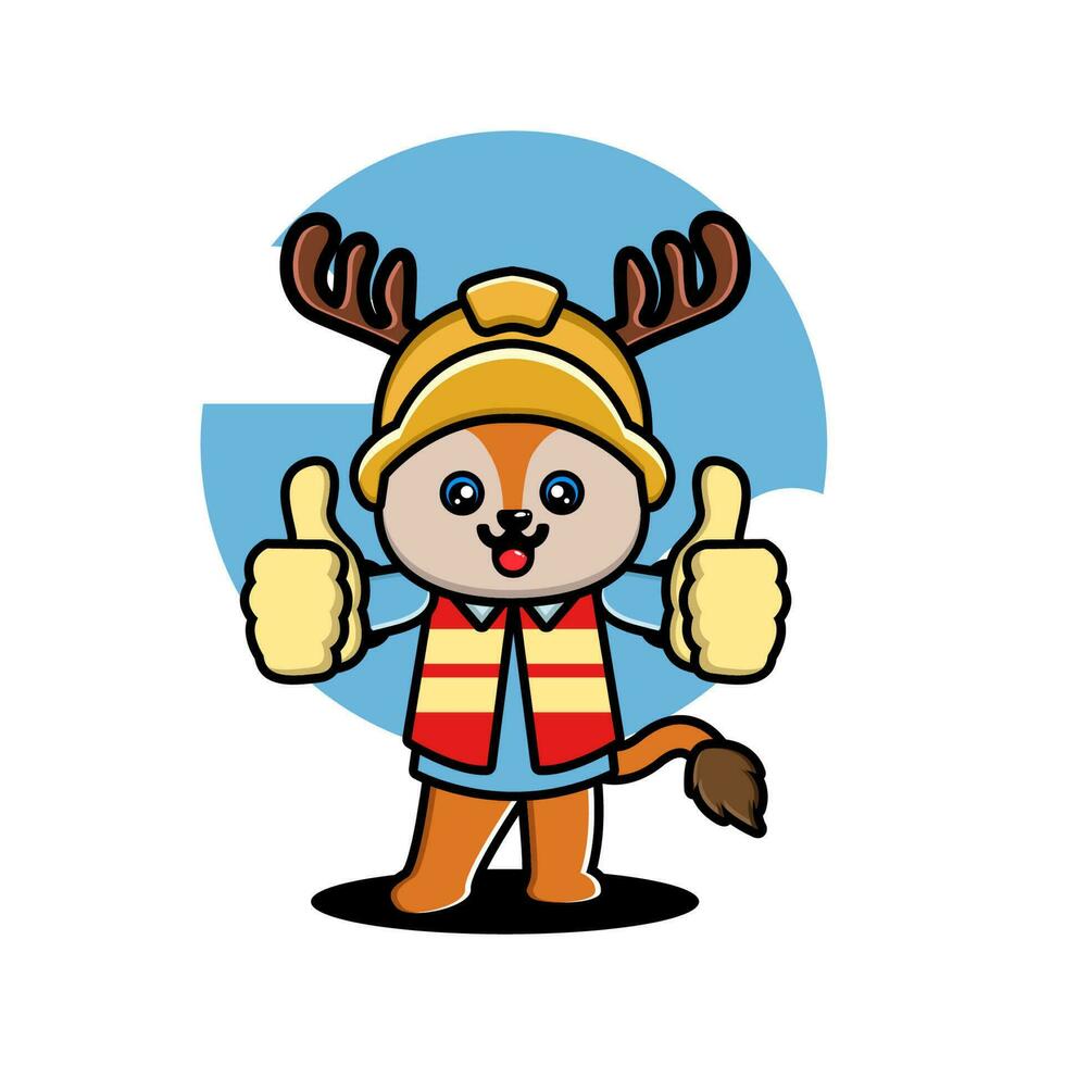 Cute deer construction worker cartoon vector