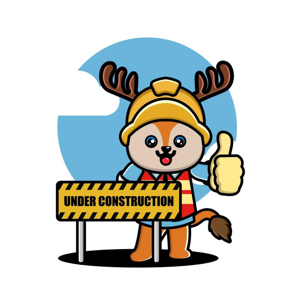 Cute deer construction worker cartoon vector