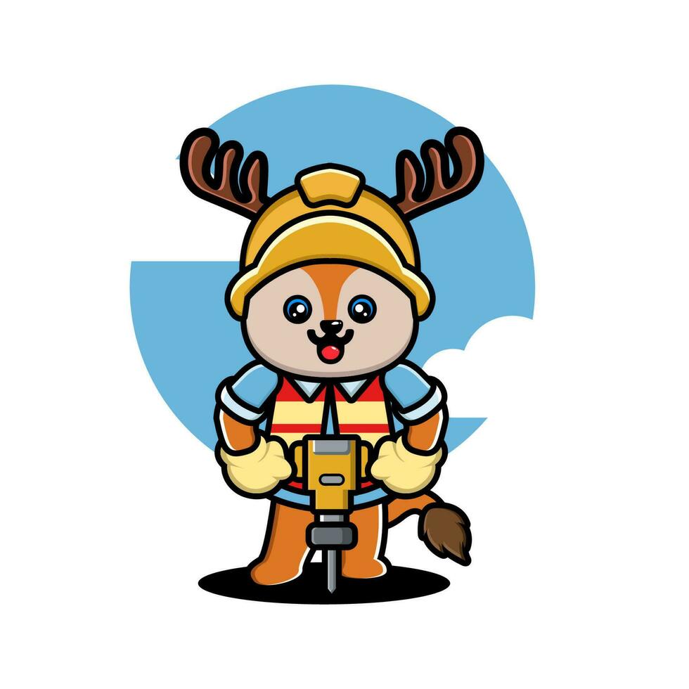 Cute deer construction worker cartoon vector