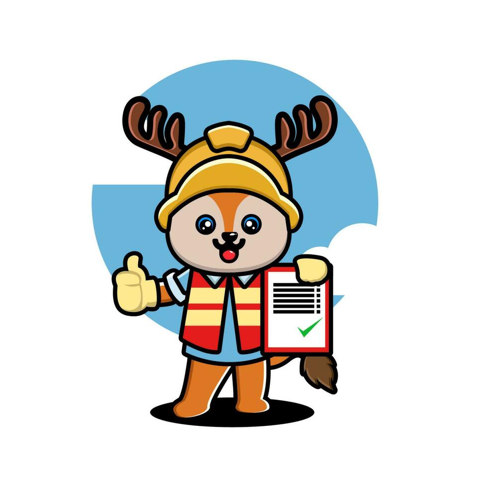 Cute deer construction worker cartoon vector