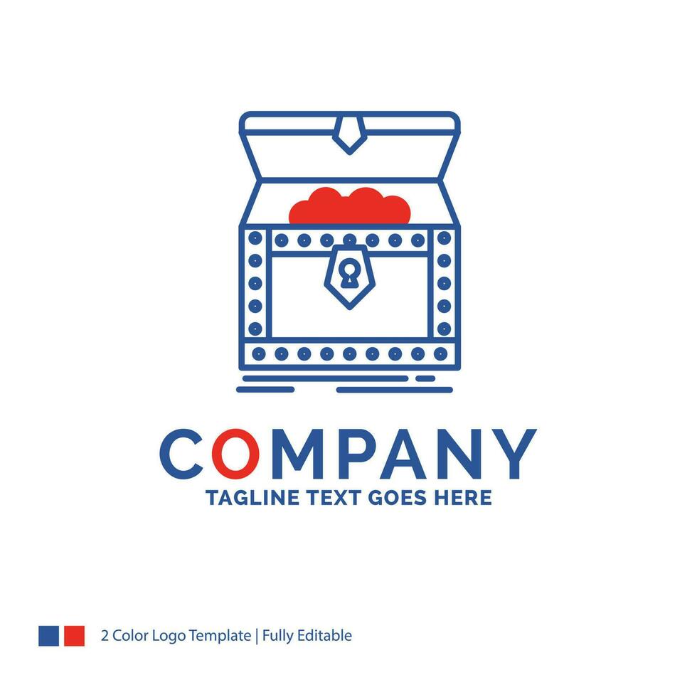Company Name Logo Design For Box. chest. gold. reward. treasure. Blue and red Brand Name Design with place for Tagline. Abstract Creative Logo template for Small and Large Business. vector