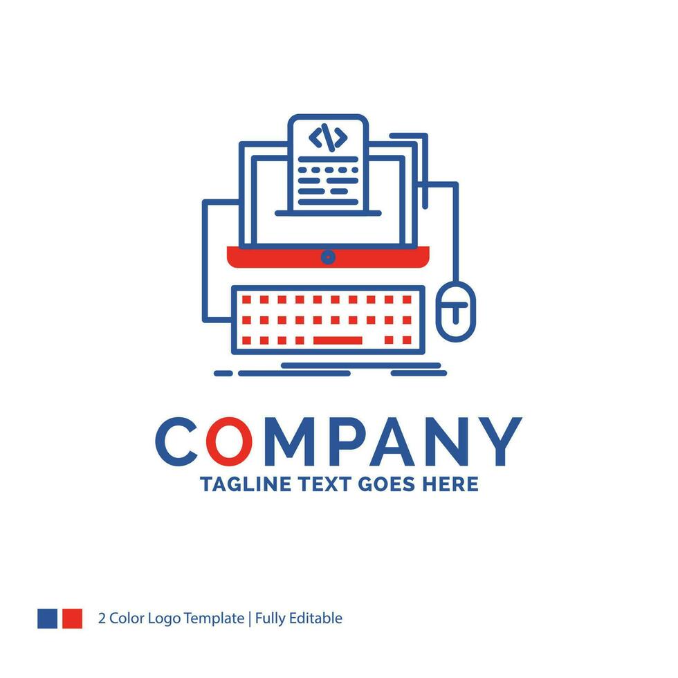 Company Name Logo Design For Code. coding. computer. monoblock. screen. Blue and red Brand Name Design with place for Tagline. Abstract Creative Logo template for Small and Large Business. vector
