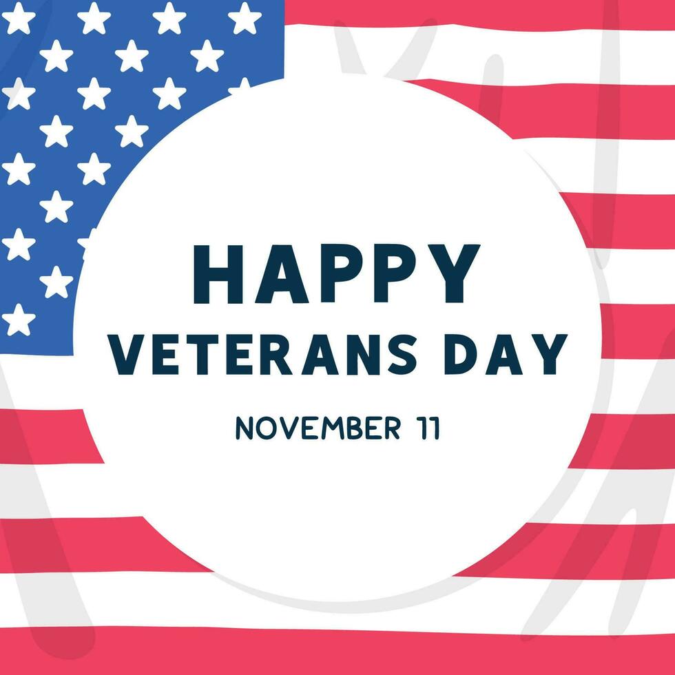 Flag in celebration for thank you Veterans Day kawaii doodle flat vector illustration Premium Vector