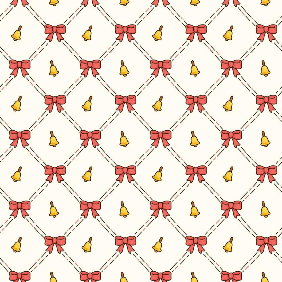 pink ribbon tied in a bow and handbell seamless pattern Gift Wrap background kawaii doodle vector illustration