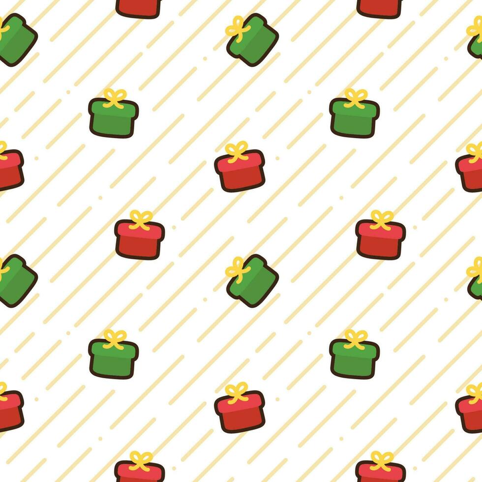 green and red gift box seamless pattern Gift Wrap background kawaii doodle vector illustration