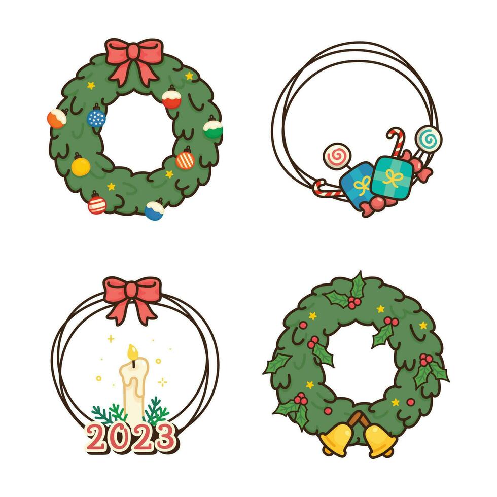 Christmas wreath logo sticker  kawaii doodle flat cartoon vector illustration