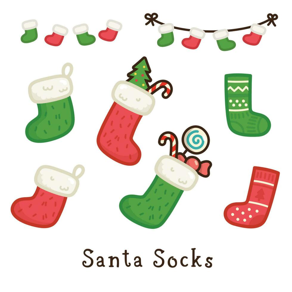 string sock for hanging the fireplace kawaii doodle flat cartoon vector illustration