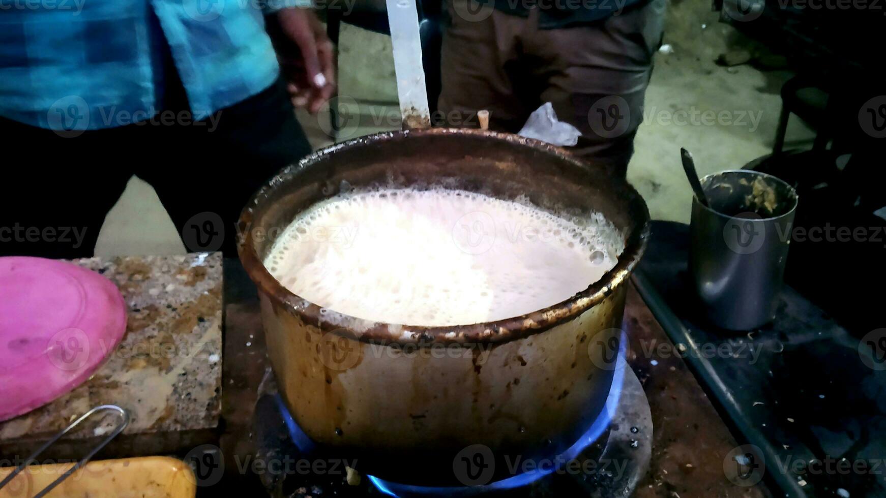 Roadside Indian style Hot Milk tea or Chai . Selective Focus photo