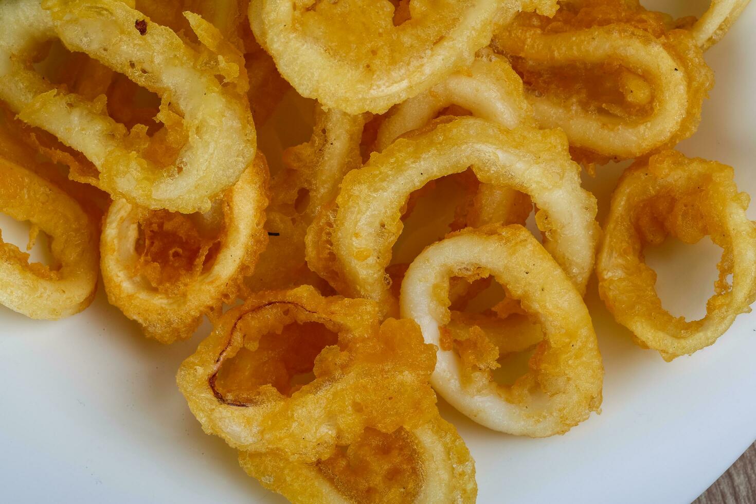 Squid rings on the plate close up view photo