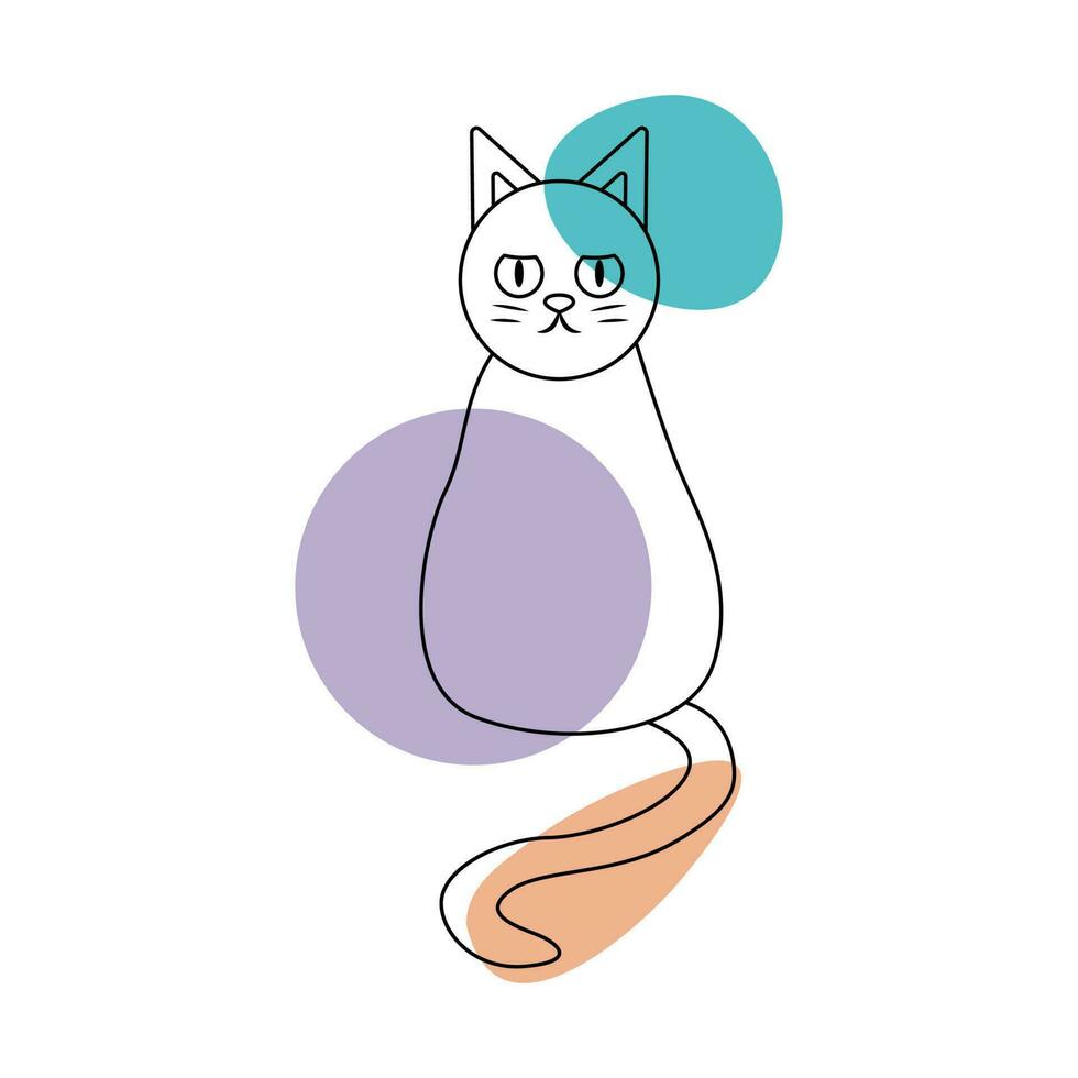 cat in the style of line art with colored spots. vector illustration