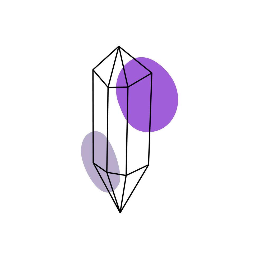 crystal in line art style with colored spots. vector illustration