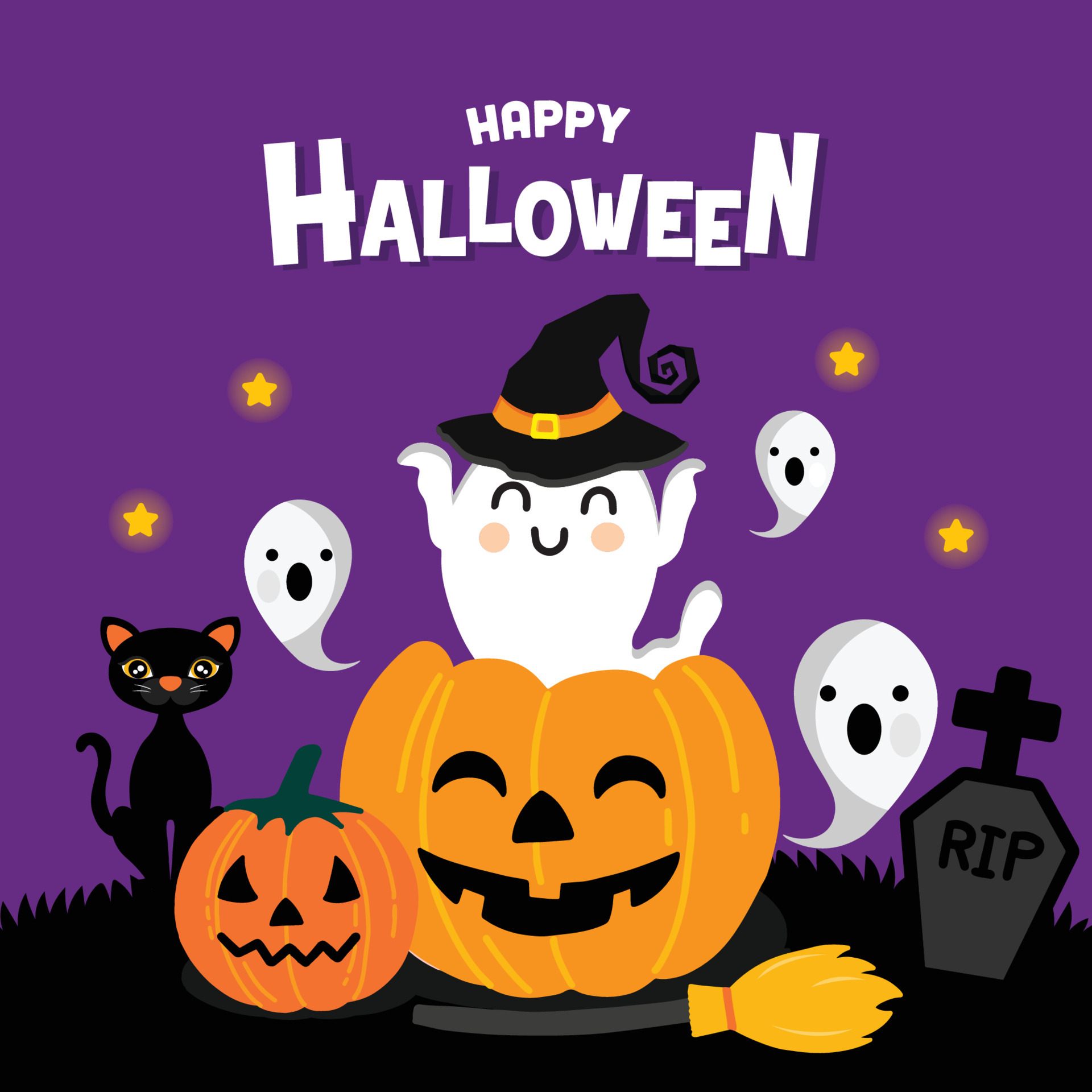 Halloween greeting card Vector Illustration. 12861301 Vector Art at ...