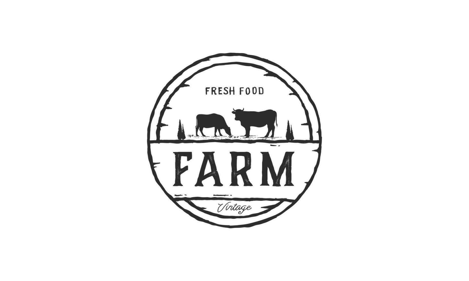 angus farm logo on white background and cow illustration vector