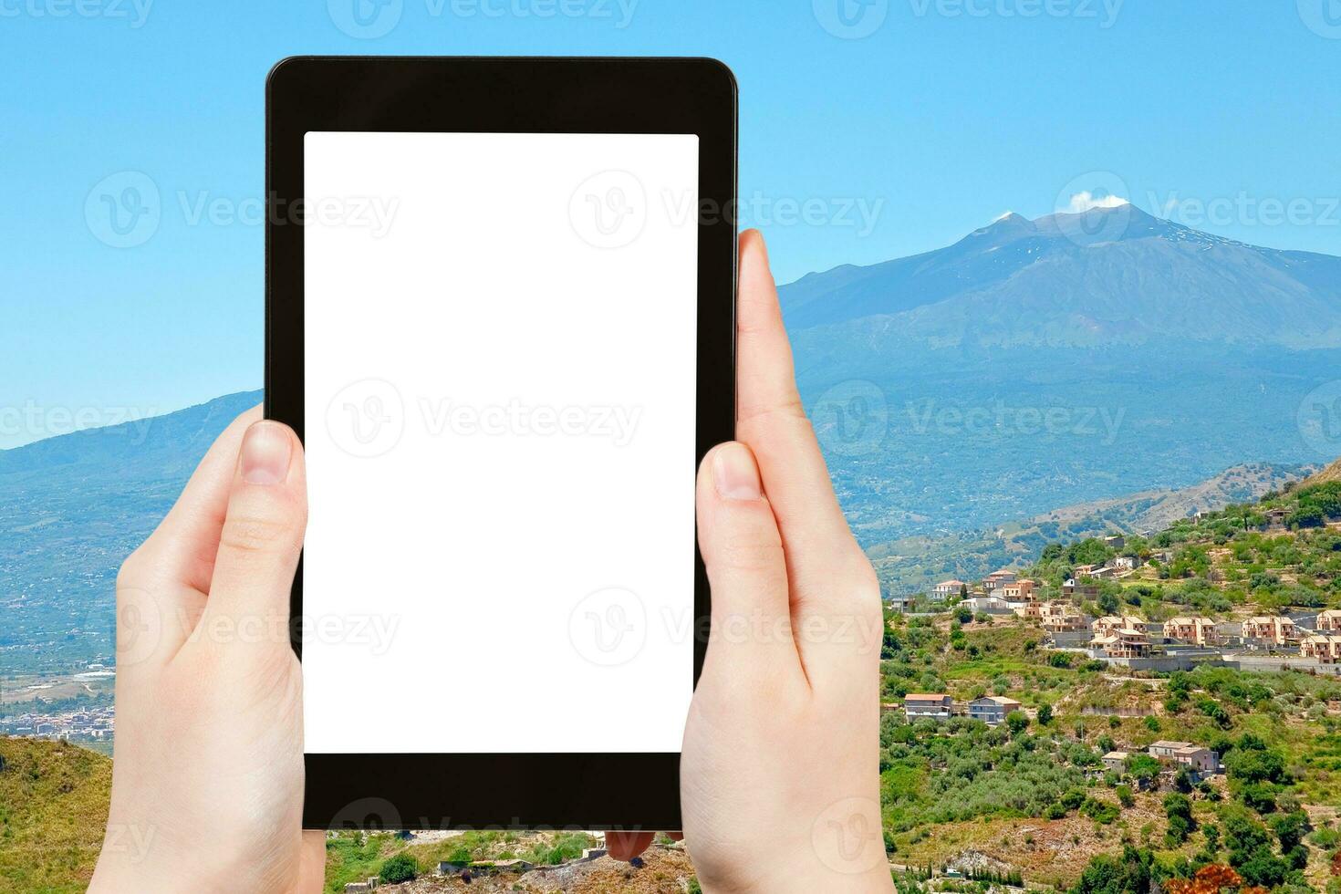 photo Etna volcano and gardens on sicilian hills