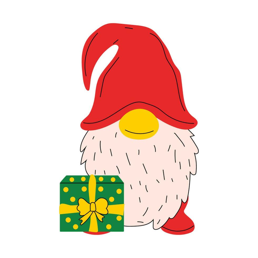 Cute Christmas gnome with a gift vector illustration on white background