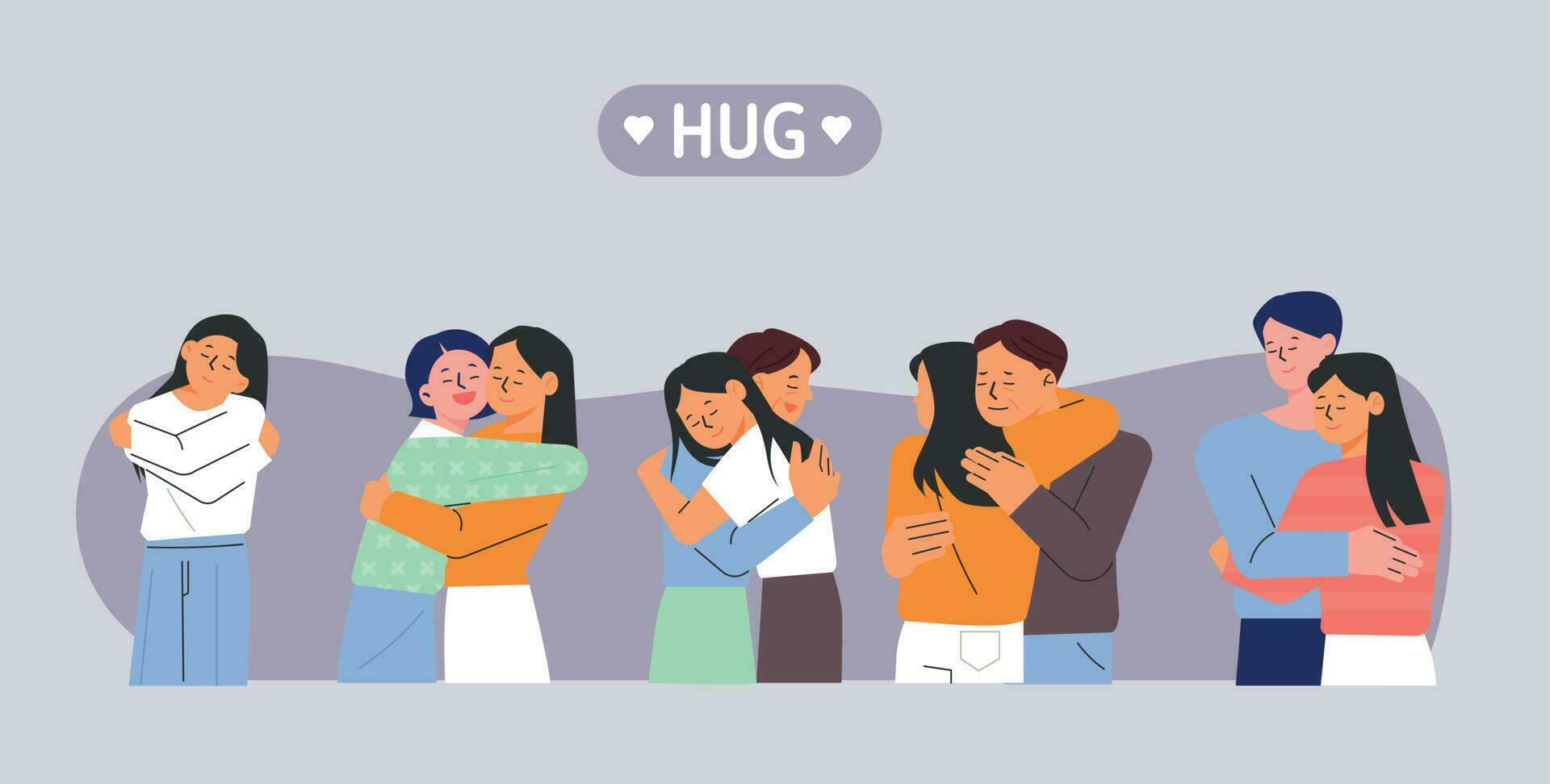 The two are hugging each other warmly. flat vector illustration.