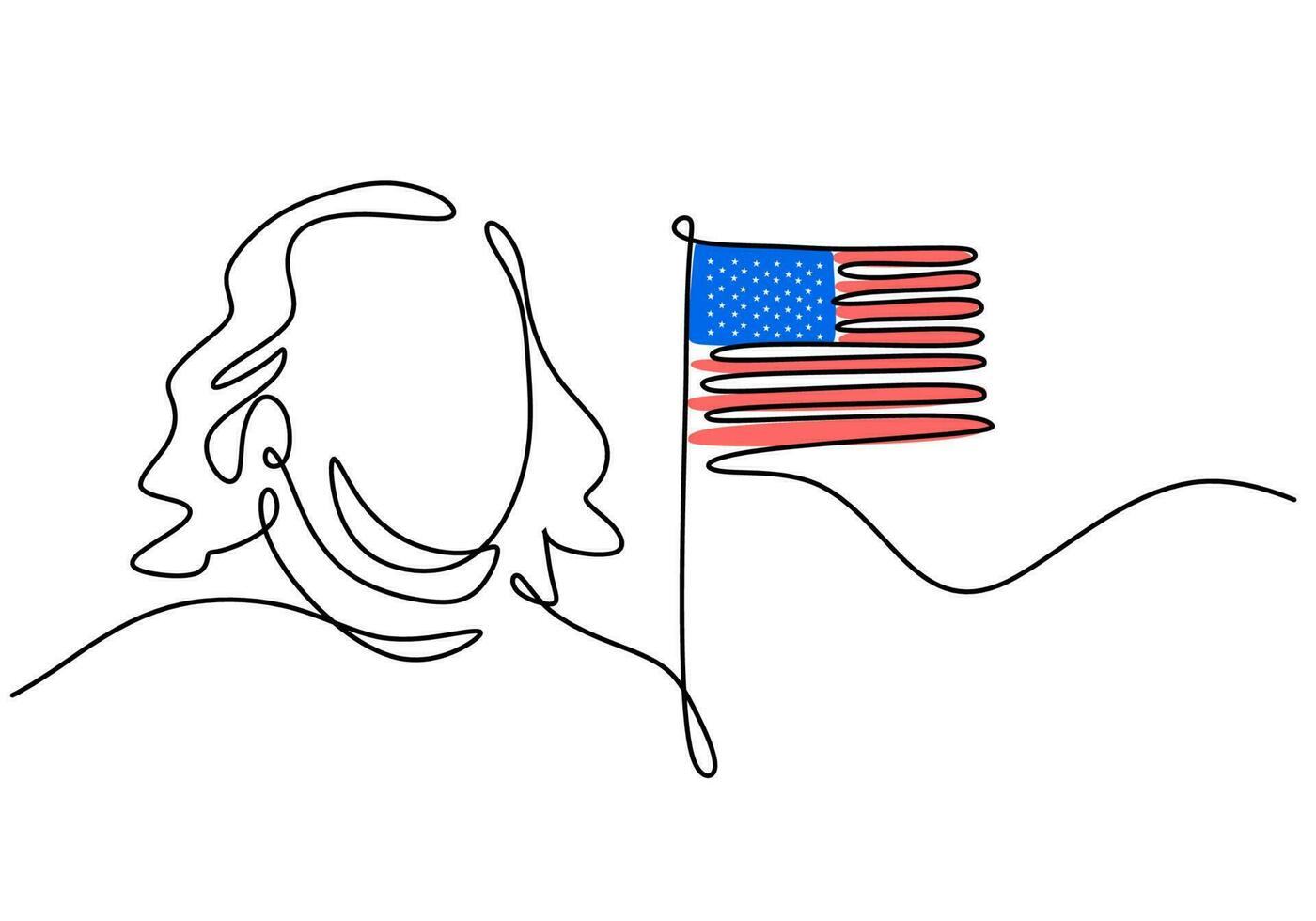 One continuous single line of patriot day with statue american flag vector