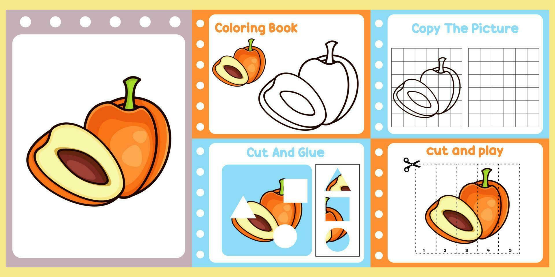 worksheets pack for kids with apricot vector