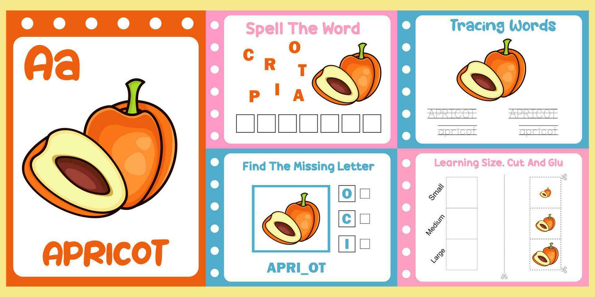 worksheets pack for kids with apricot vector