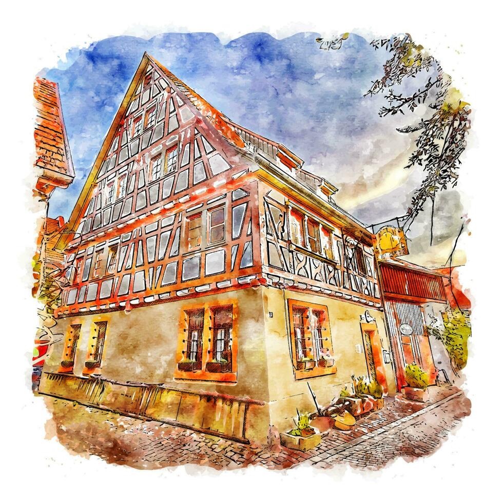 Architecture Germany Watercolor sketch hand drawn illustration vector