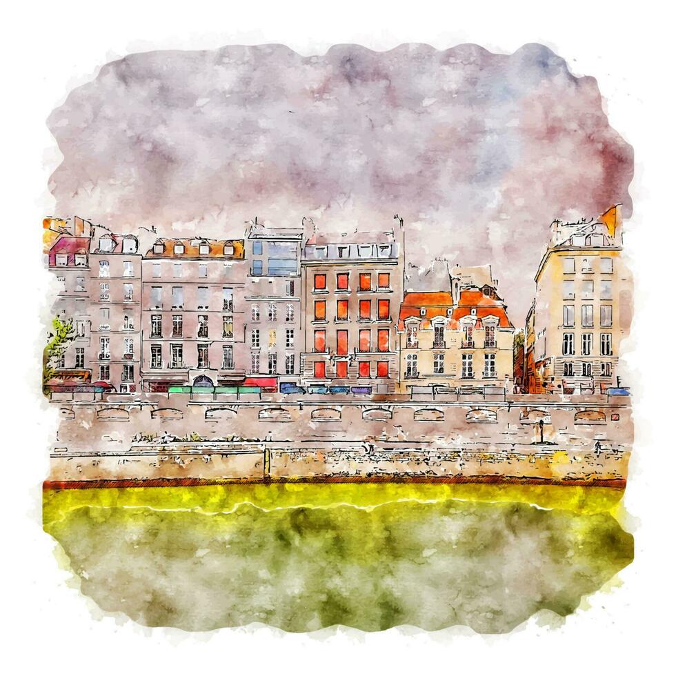 Ulm Germany Watercolor sketch hand drawn illustration vector