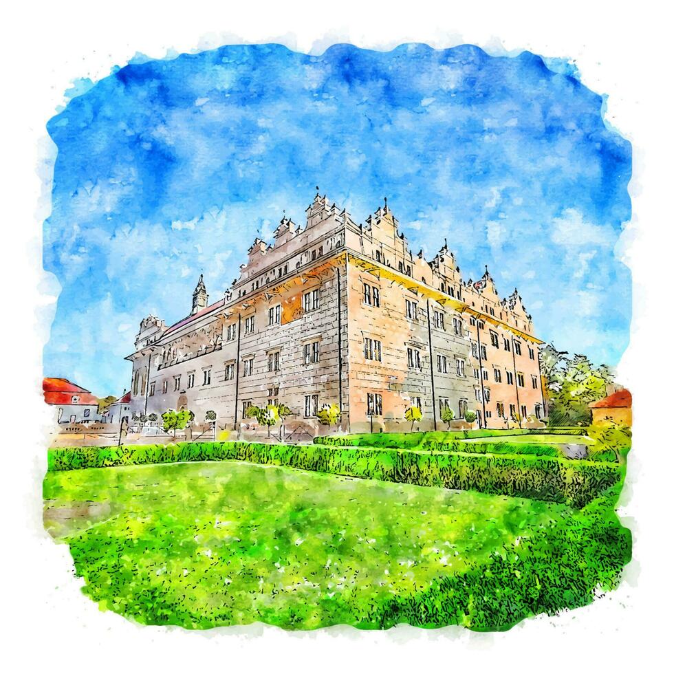 arquitectura castillo francia acuarela boceto dibujado a mano ilustración vector