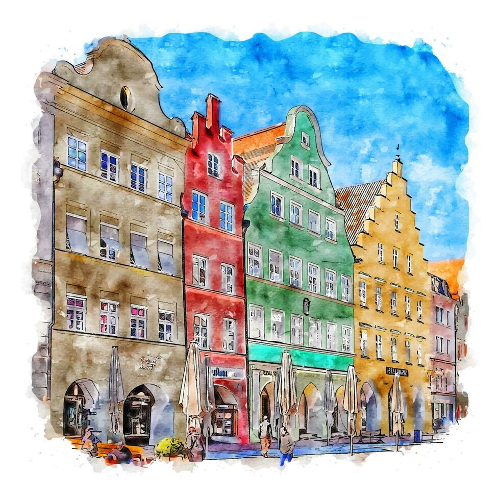 landshut alemania acuarela boceto dibujado a mano ilustración vector