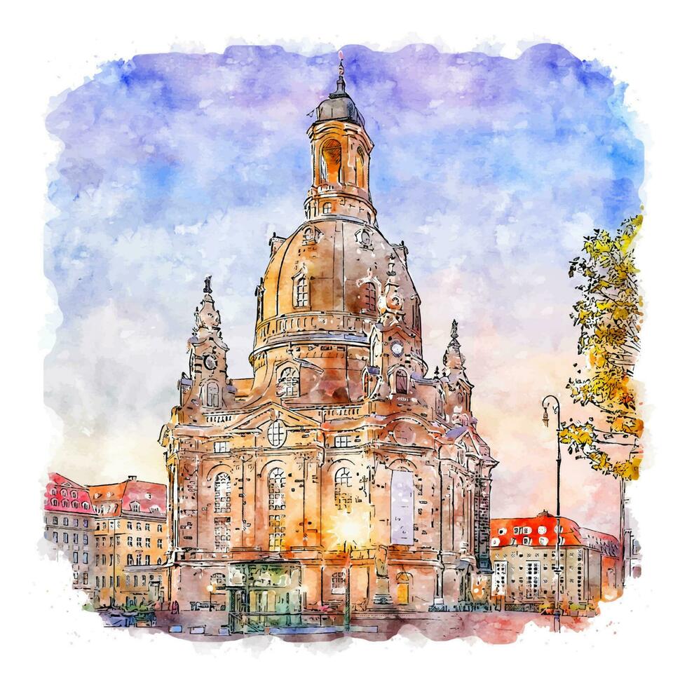 Dresden Germany Watercolor sketch hand drawn illustration vector