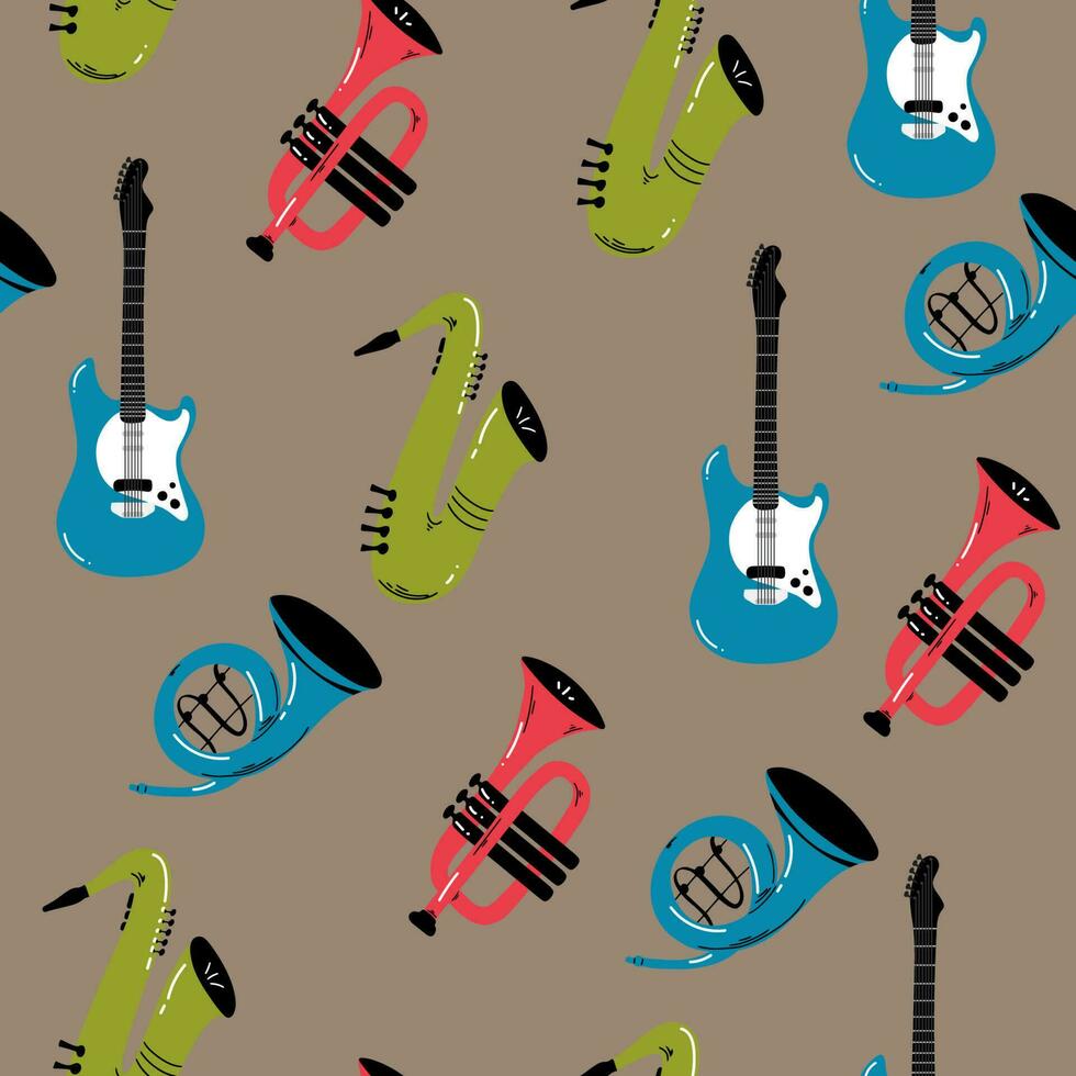 seamless pattern Vector music pattern with Musical instruments . Hand