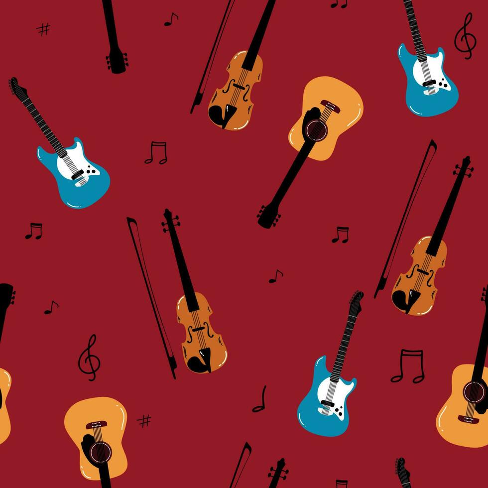 Violin. Vector illustration of a violin isolated on white. seamless, pattern Musical instruments . Hand drawn background. Great for textiles, wrapping paper, wallpapers.